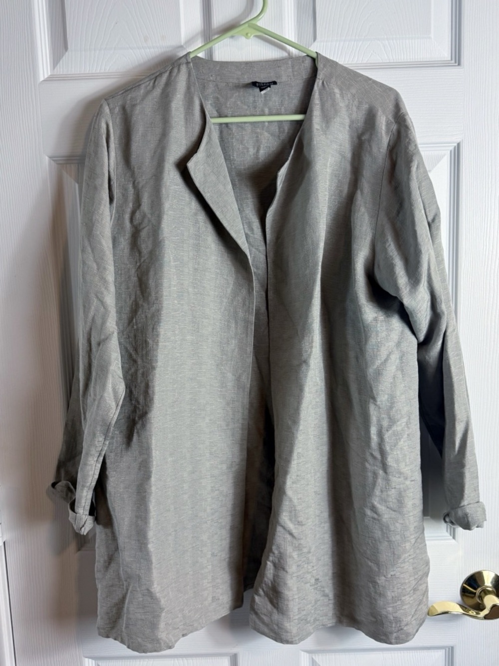 Eileen Fisher Light Gray Open Front Silk Linen Blend Jacket